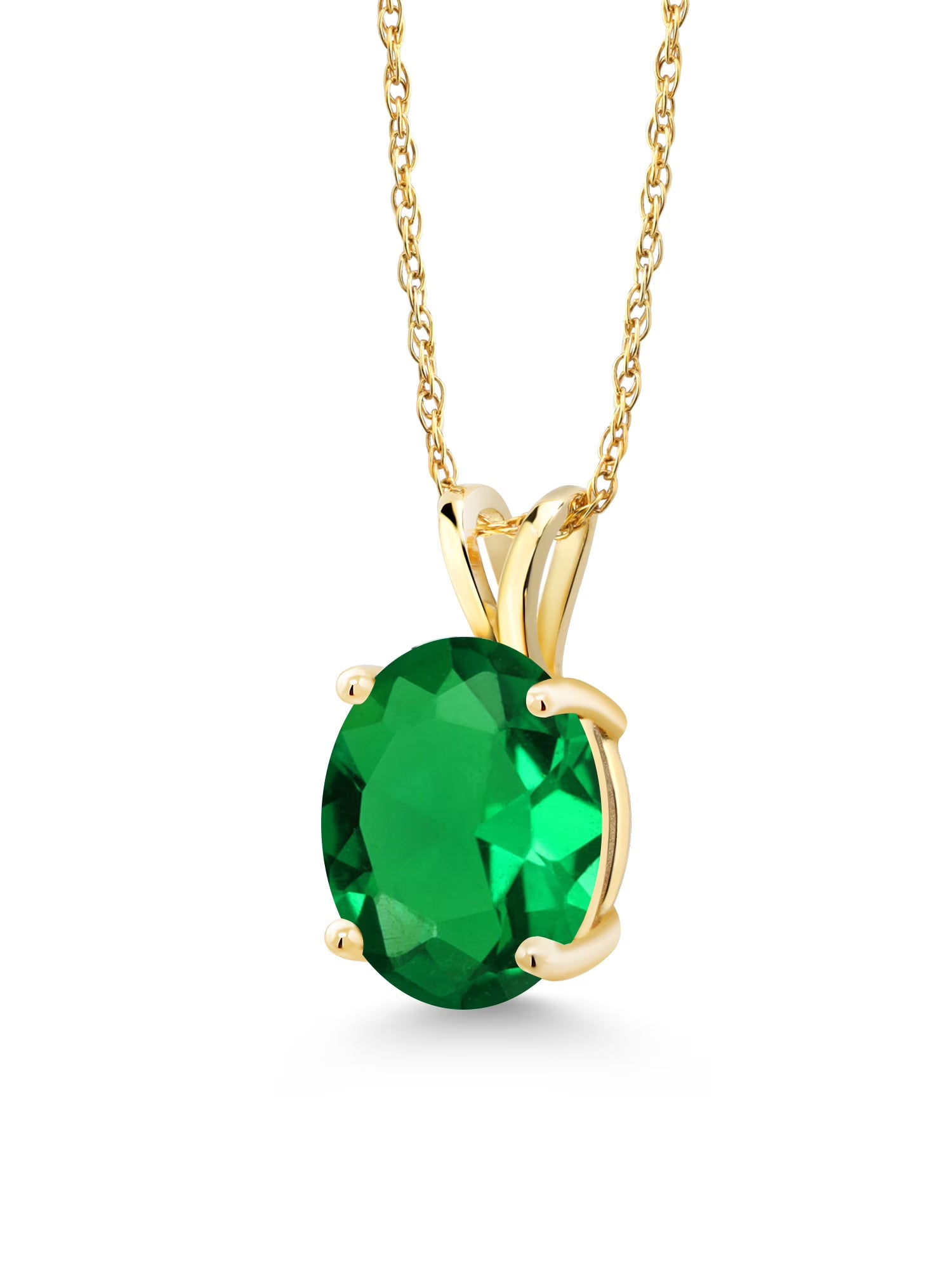 14K Yellow Gold Green Nano Emerald Solitaire Pendant Necklace with 18 inch Silver Chain U9128