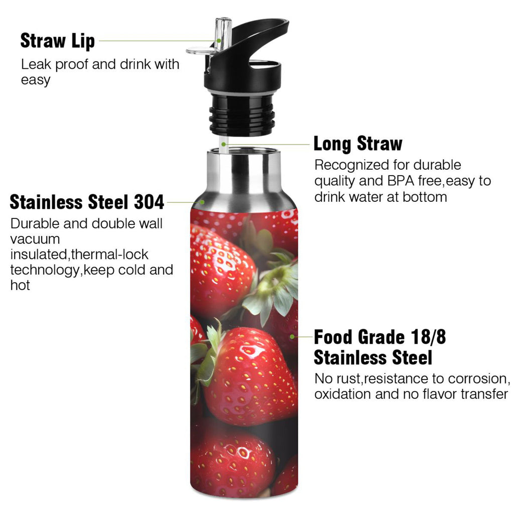 Strawberries Stainless Steel Insulated Water Bottle with Straw Lid A66930