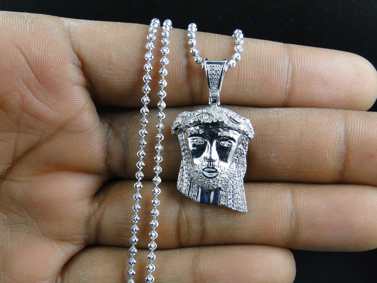 White Gold Finish Jesus Piece Pendant And Chain Z5243