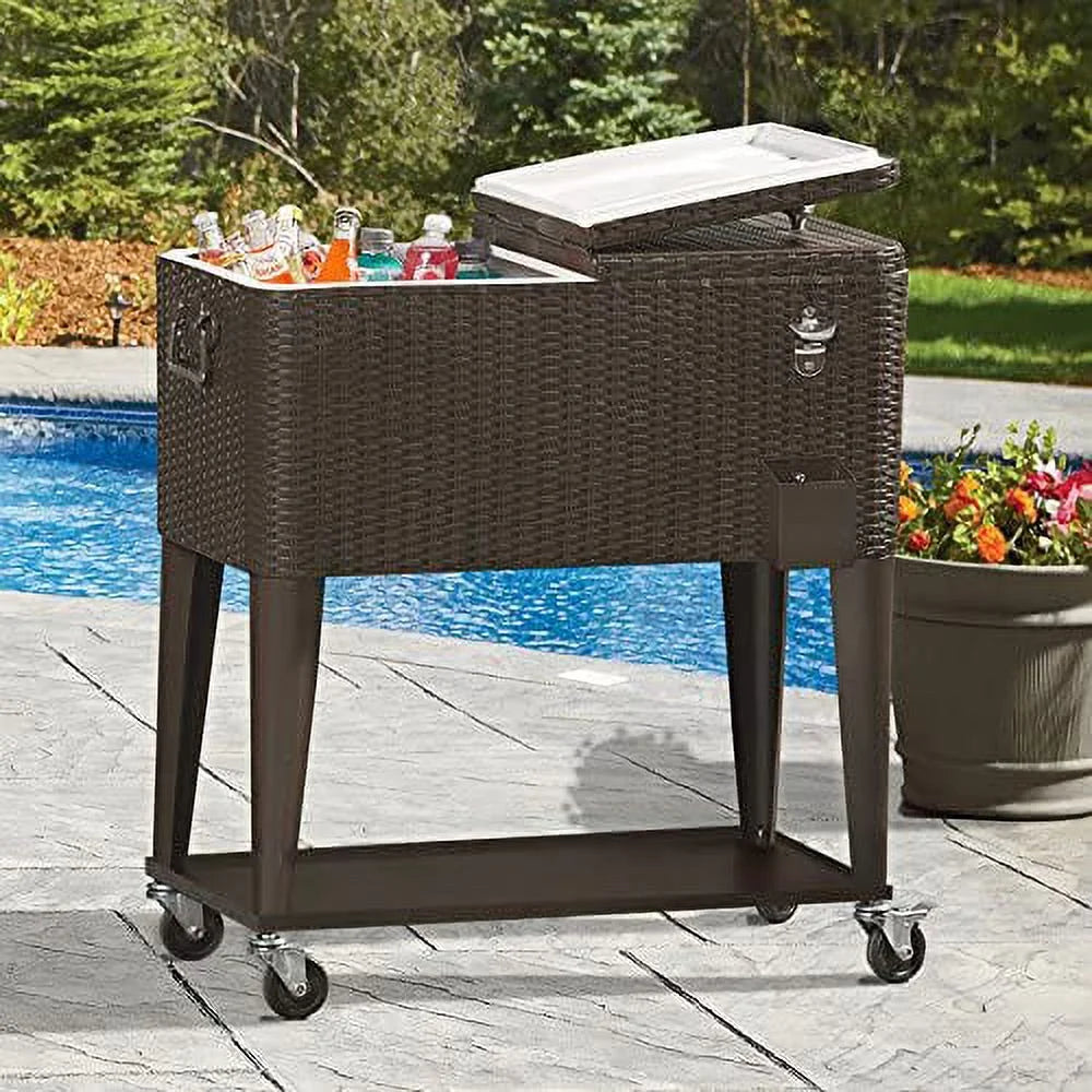 80 Quart Rolling Cooler Ice Chest Cart with Wheels K368099