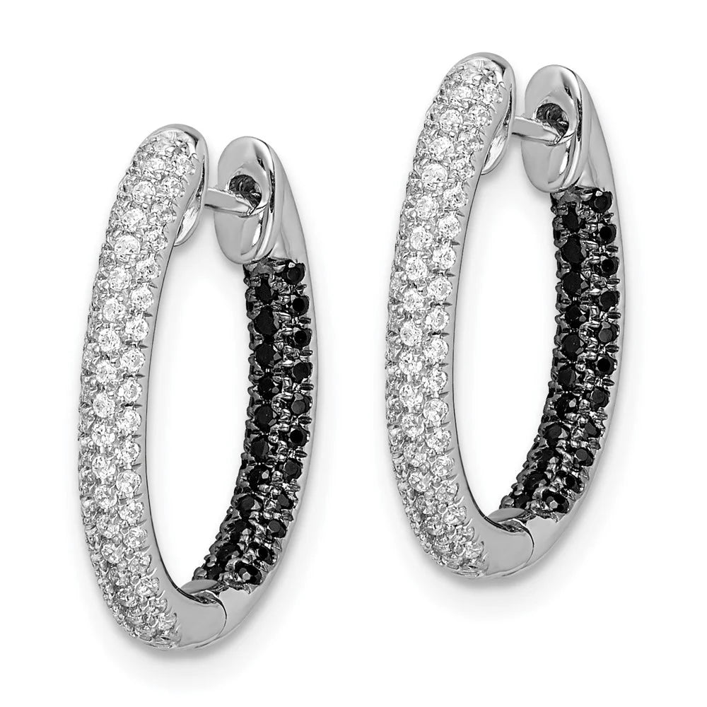 14k White Gold Black and White Diamond Hoop Earrings C970