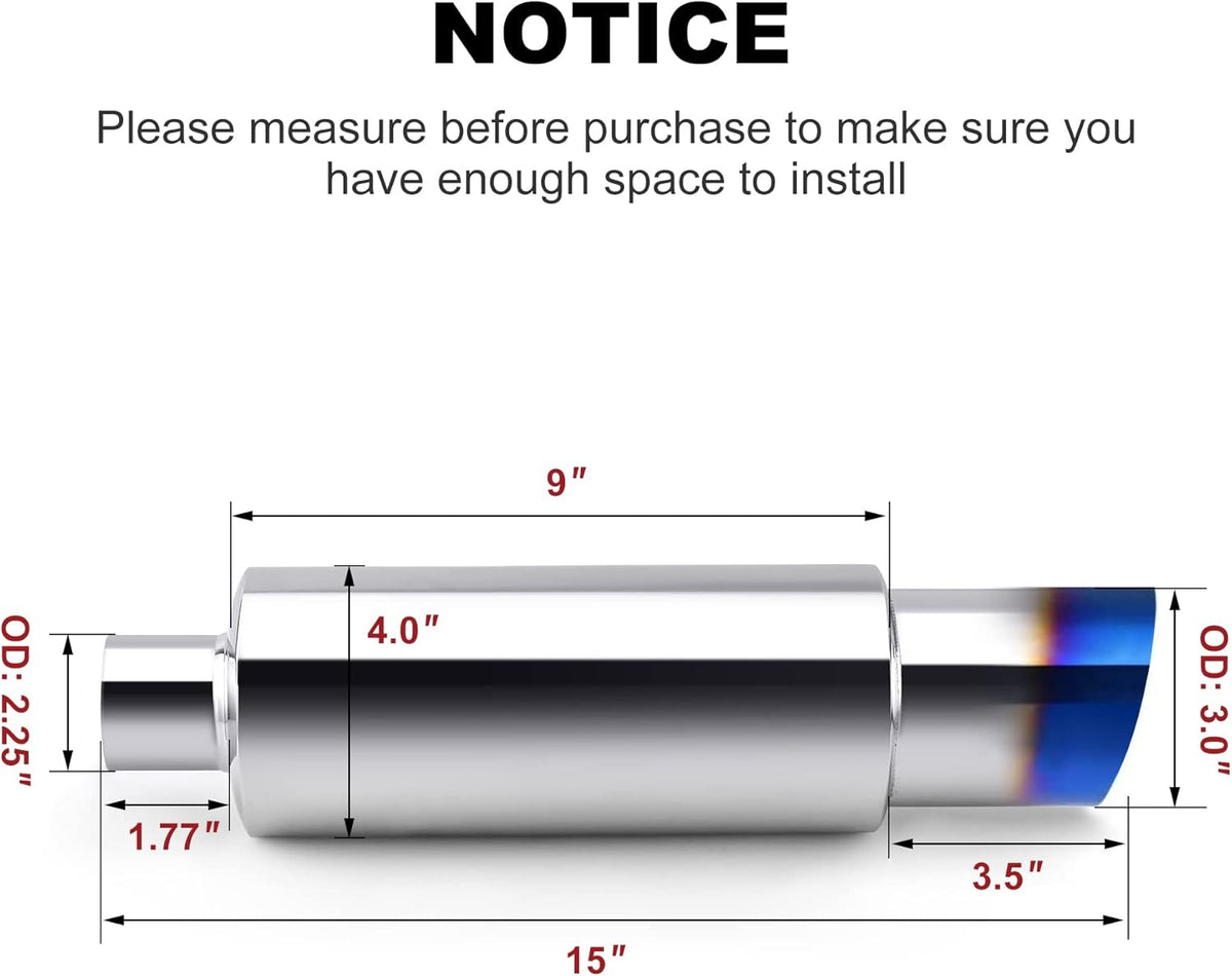 Stainless Steel Exhaust Tip, 15" Length, 2.25'' Inlet 3'' Outlet, Pack of 2 P858