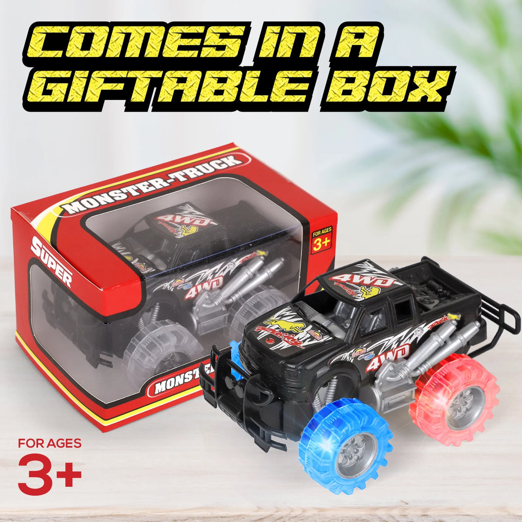 Light Up Monster Truck Set, 2 Pack, 6 Inch LED Tires Push n Go Friction Toy Car X107830
