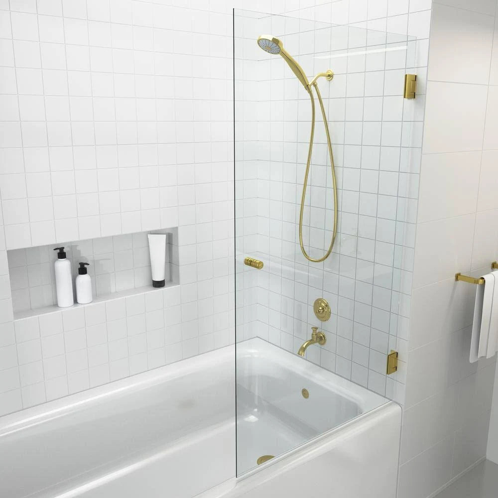 Frameless Wall Hinged Bathtub Door in Polished Brass F322399