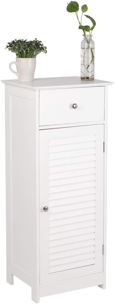 White Single Drawer Floor Cabinet with Door Storage Shelf A585