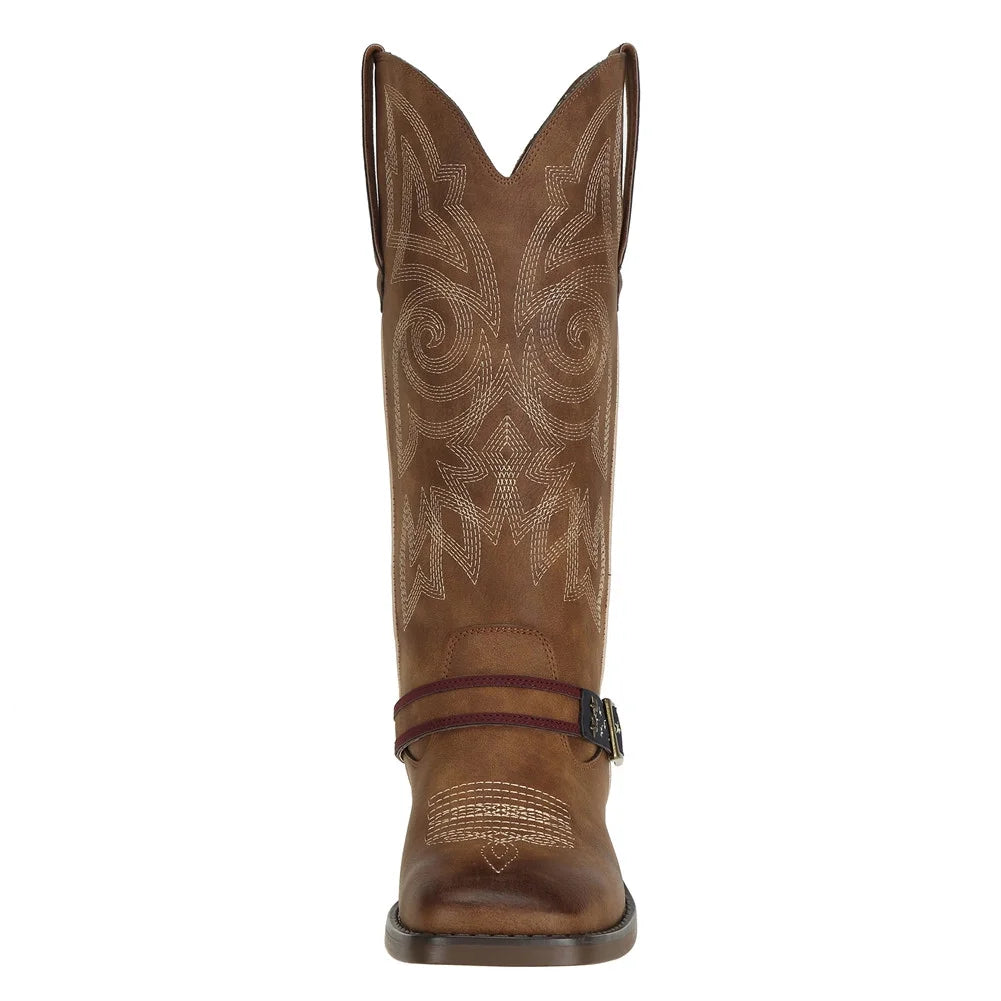 Brown Square Toe Mid Calf Cowboy Boots Size 8.5 O8612