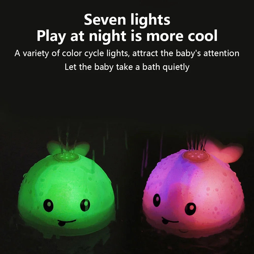 White/Gr Baby Bath Toy Light up Whale Sprinkler Bathtub Toy with LED Light U71603