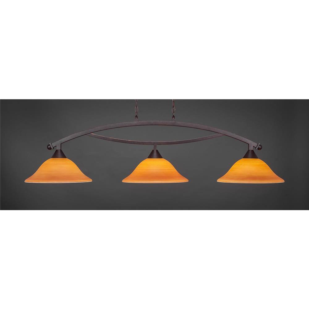 Three Light Billiard Dark Granite Finish with Cayenne Linen Glass P41233