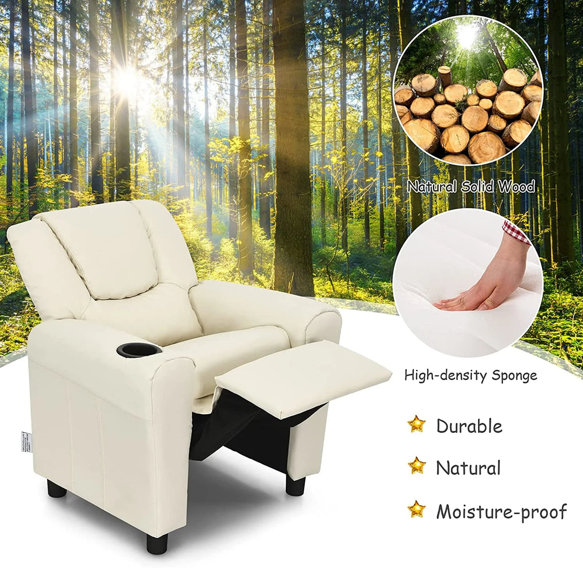 Beige PU Leather Toddler Armrest Sofa Recliner R797