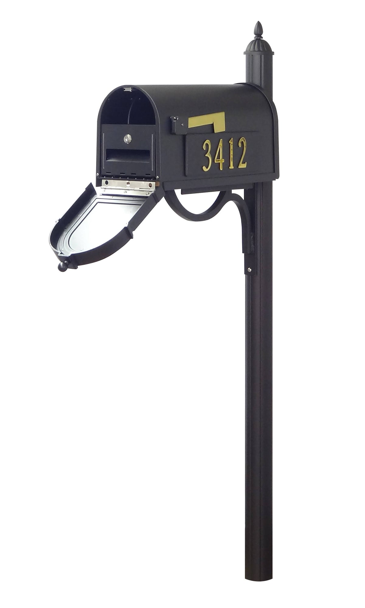 Black Curbside Mailbox with Locking Insert and Mailbox Post O3481