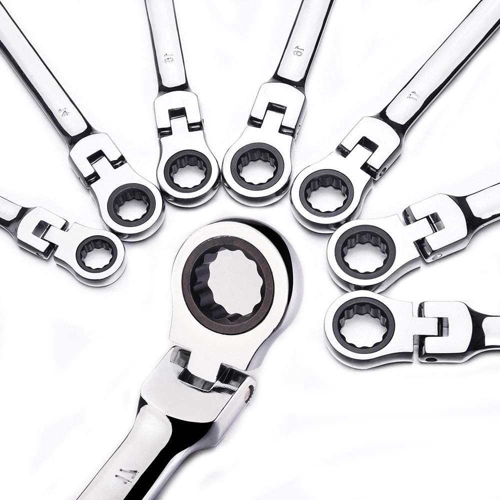 12pc 8-19mm Metric Flexible Head Ratcheting Wrench Combination Spanner Tool Set F692