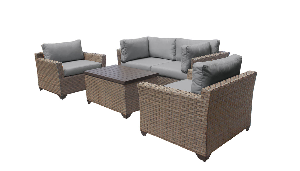 5 Piece Wicker Patio Conversation Set with Club Chair and Cushion Covers K5054