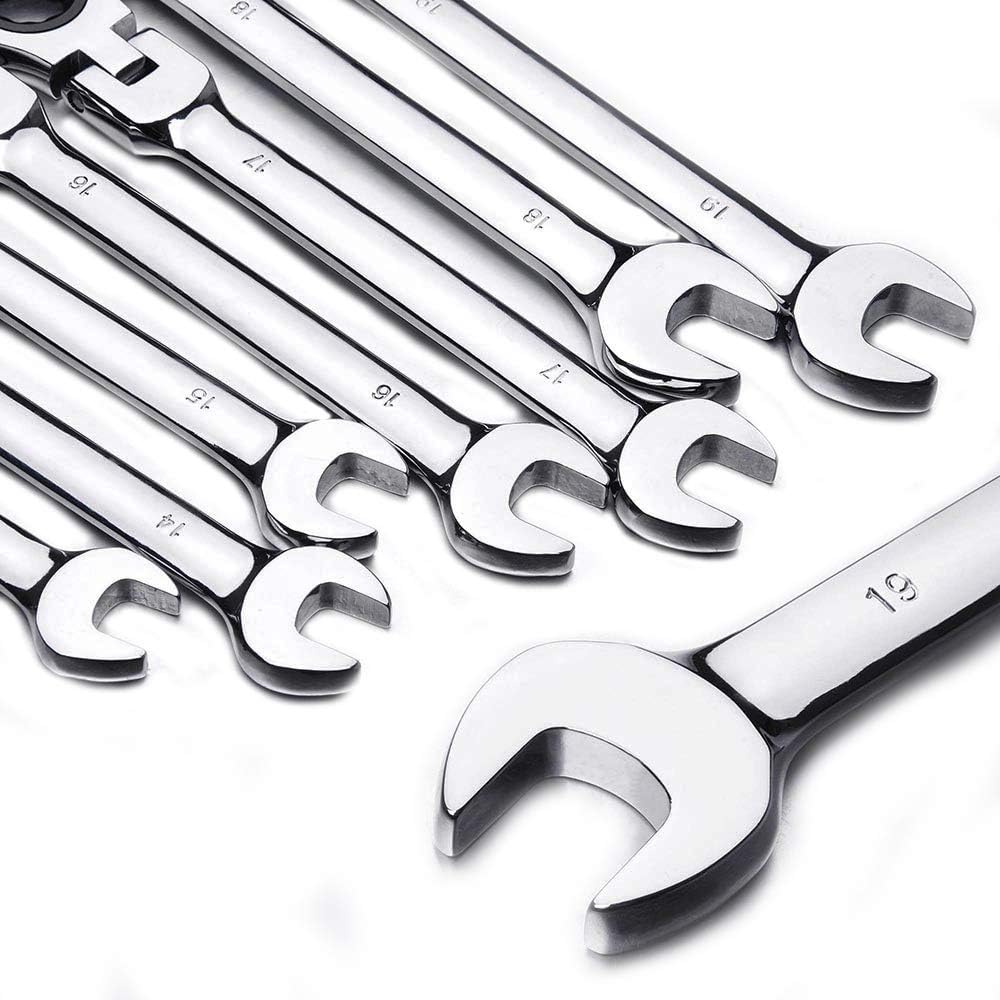 12pc 8-19mm Metric Flexible Head Ratcheting Wrench Combination Spanner Tool Set F692