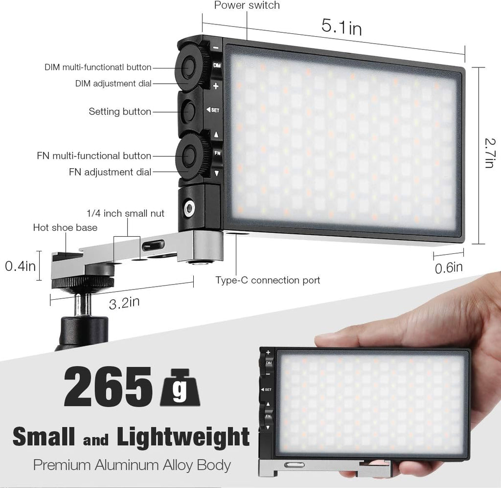 RGB Video Light with Rechargeable Battery, CRI 97, Aluminum Alloy Body P22378