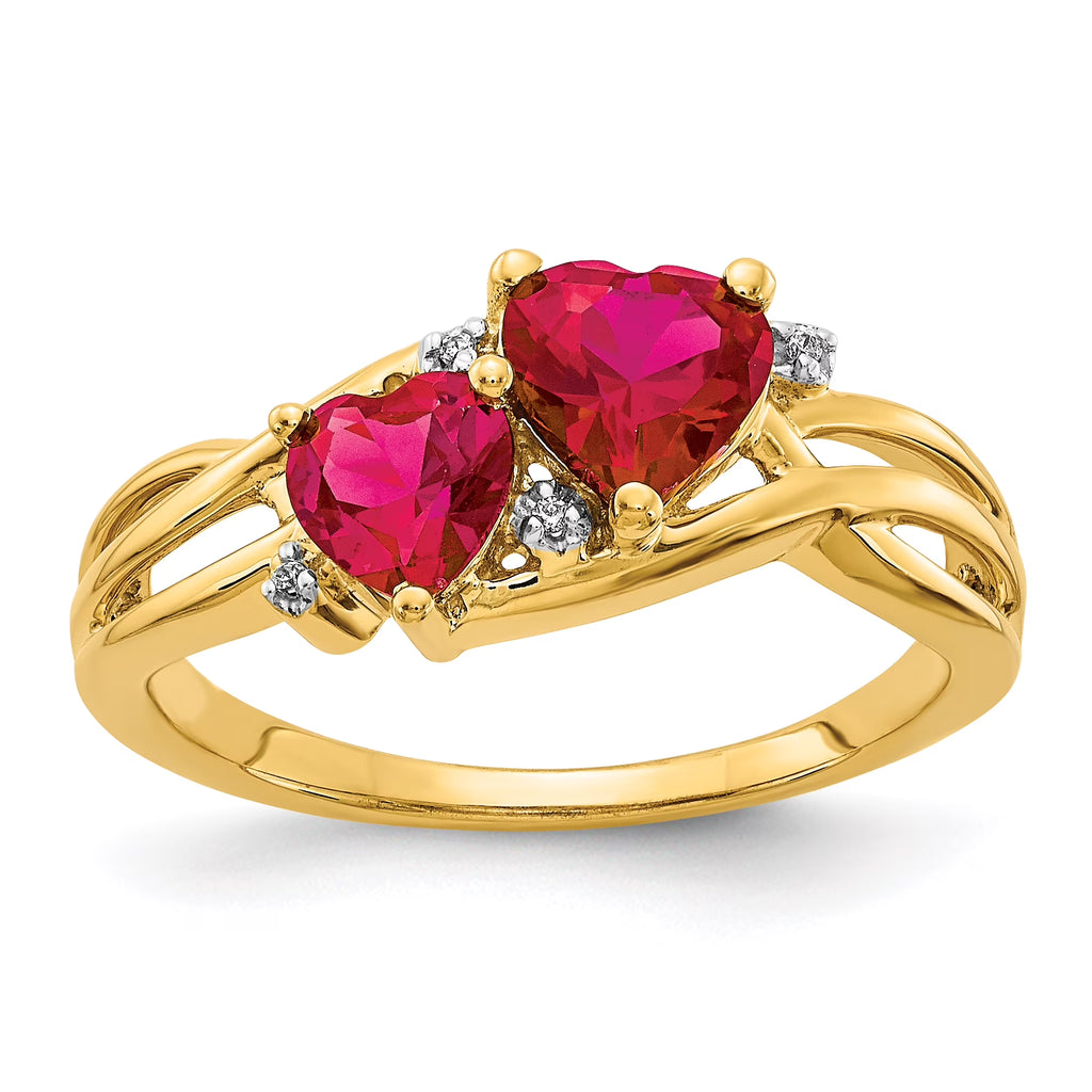 14 Karat Yellow Gold Lab Created Ruby and Diamond Ring W7364