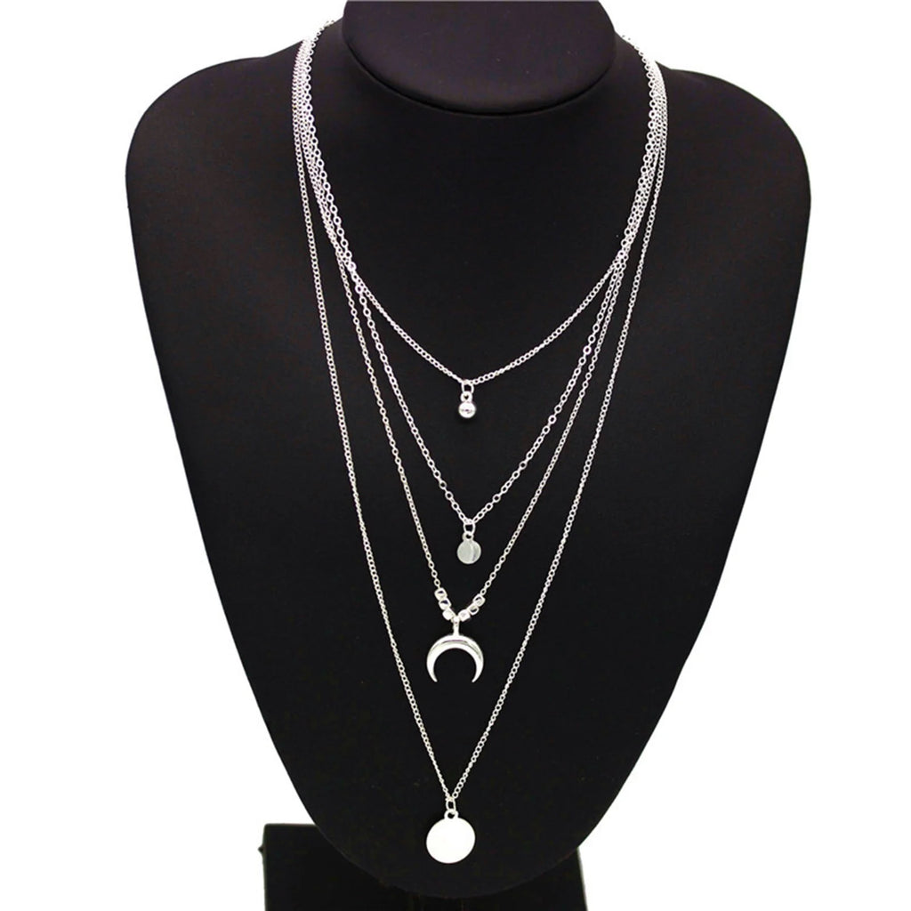 Multilayer Moon Disc Pendant Necklace F782
