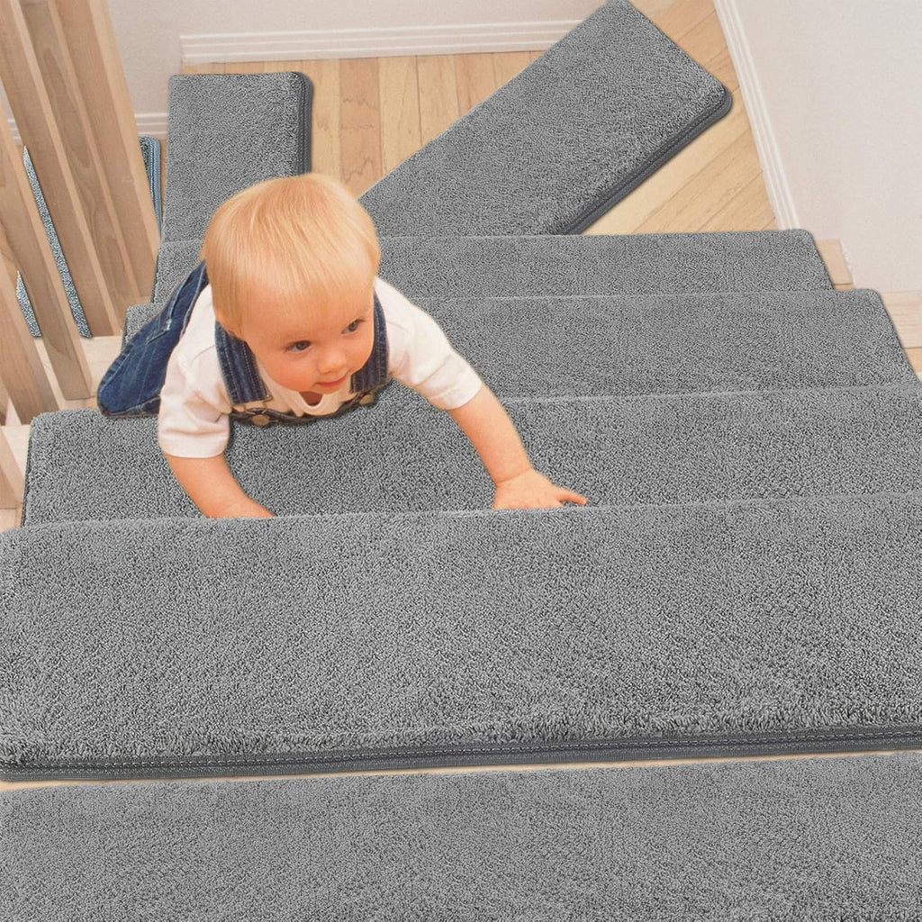 Dark Grey Non-Slip Self Adhesive Carpet Stair Treads Set of 14 A396