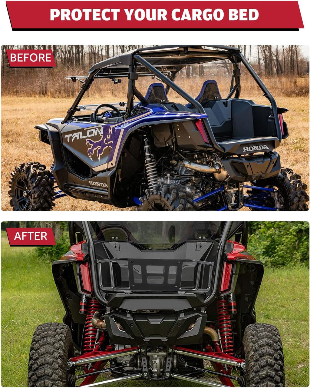 Bed Enclosure Tailgate for Honda Talon 1000R / 1000X, Heavy Duty Steel Black Cargo Bed Rack Extender M774