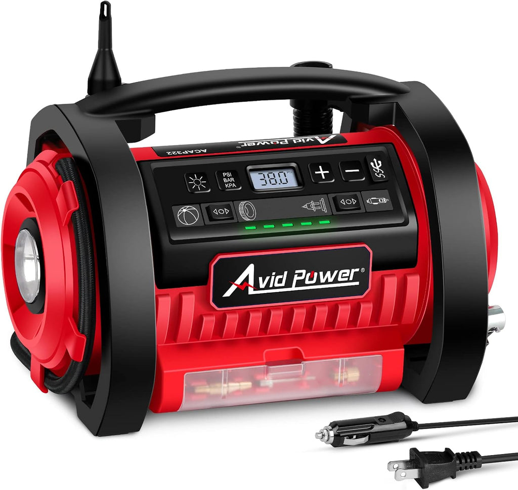 Tire Inflator Air Compressor, 12V DC / 110V AC Dual Power, Digital Pressure Gauge, Pack of 2 C41888