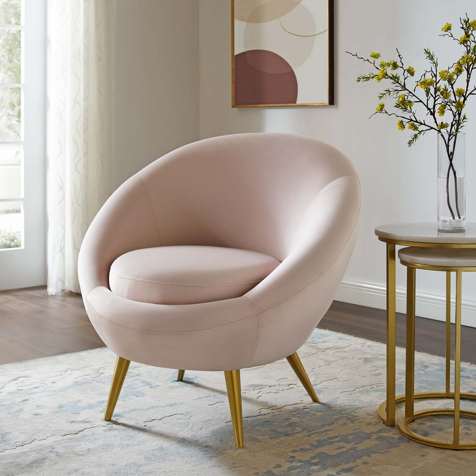 Pink Velvet Metal Steel Accent Side Chair U8668