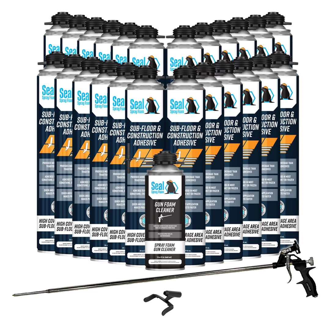 24/24oz Cans Polyurethane Adhesive with 40 inch Barrel Spray Gun and 16.9oz Cleaner with 14 Forked Guide Tip O129