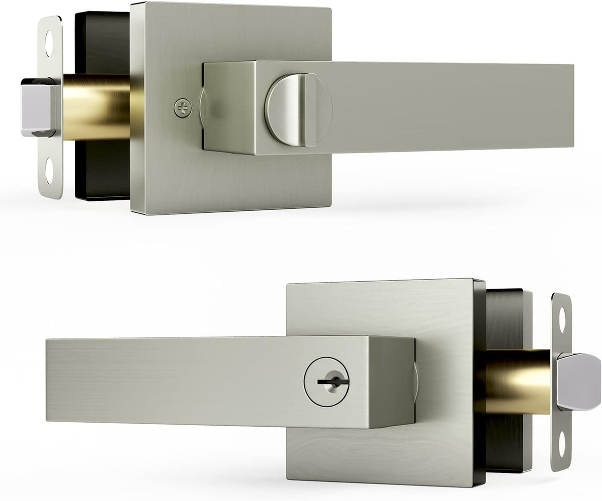 Satin Brass Square Lever Door Handle and Deadbolt Lock Combo Pack of 2 P8776