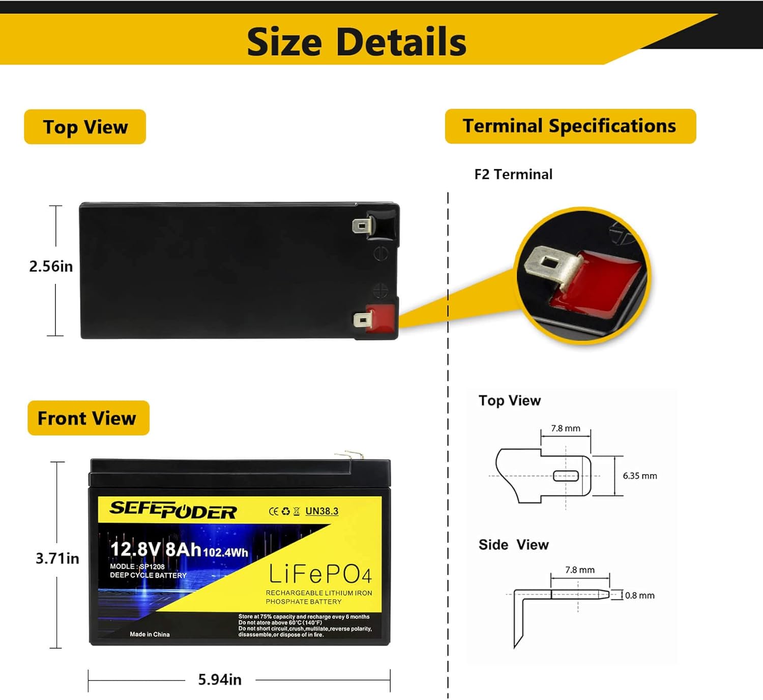 12V 8Ah Lifepo4 Lithium Ion Rechargeable Battery 2 Pack with Built-in 8A BMS P644559