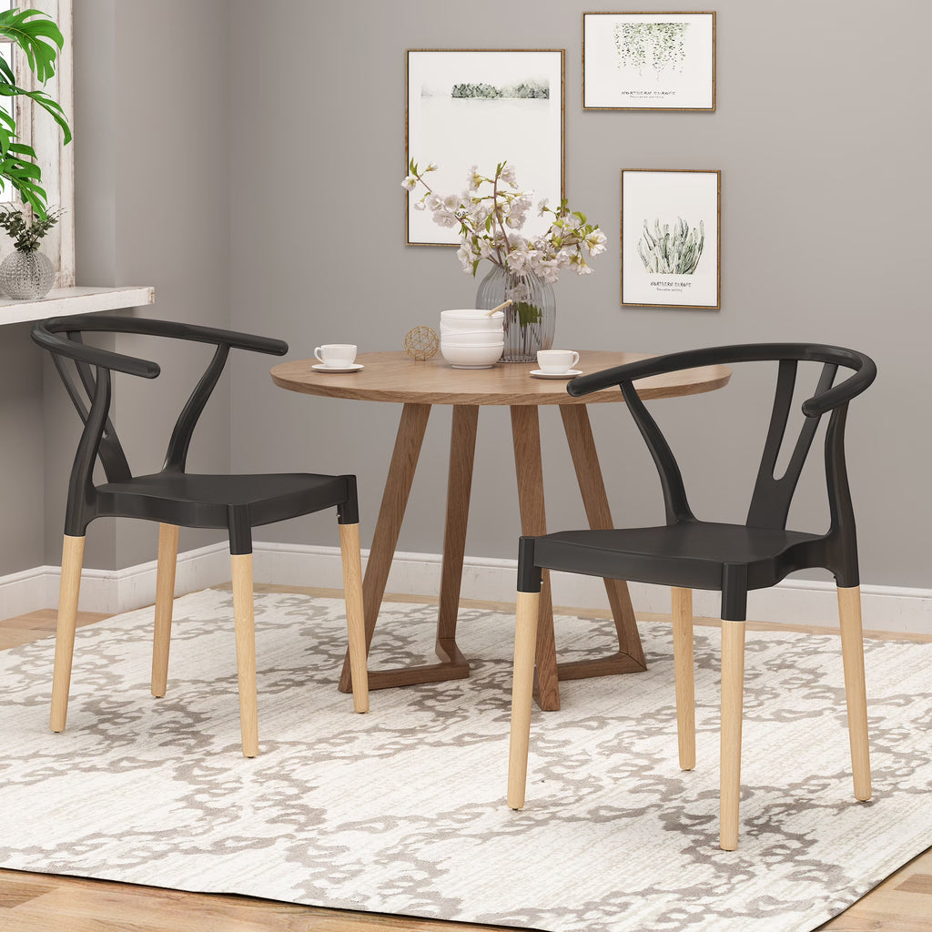Black and Natural Finish Beech Wood Dining Chair Set of 2 C558