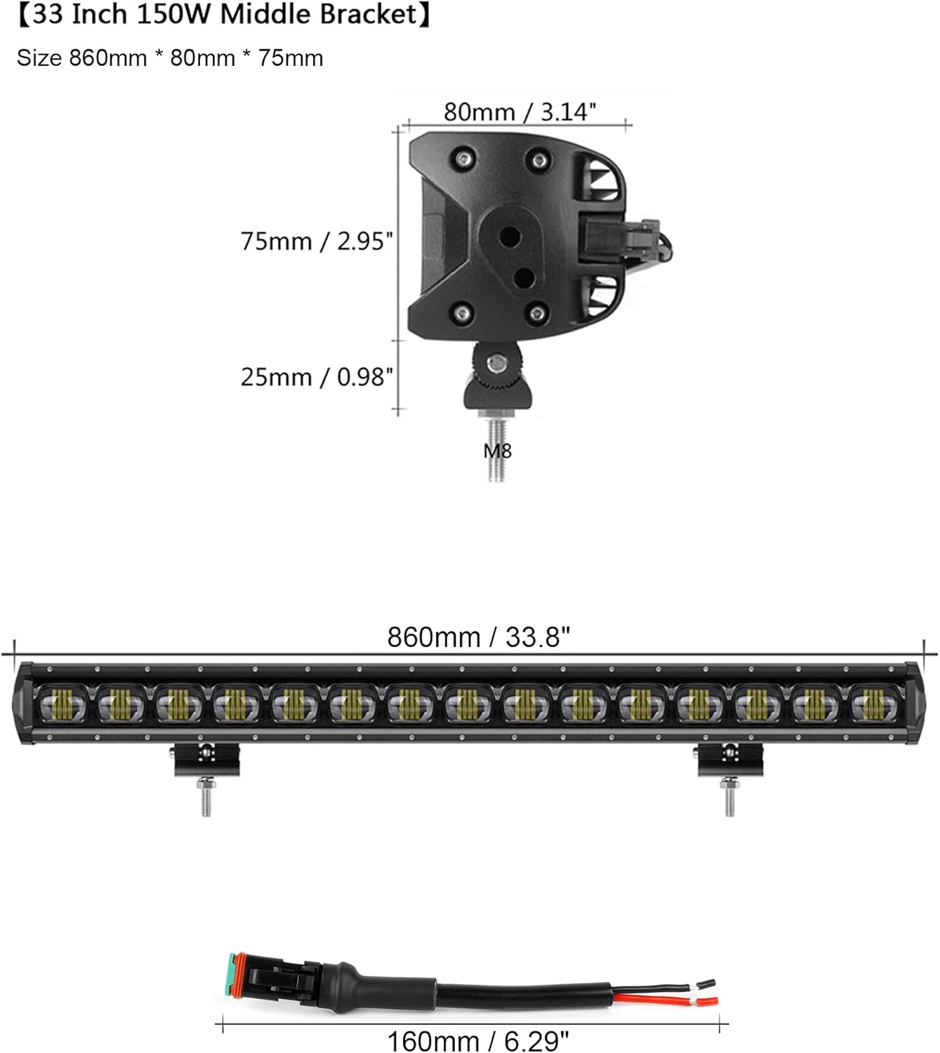 6D 33 Inch 150W Single Row LED Work Light Bar Z78642
