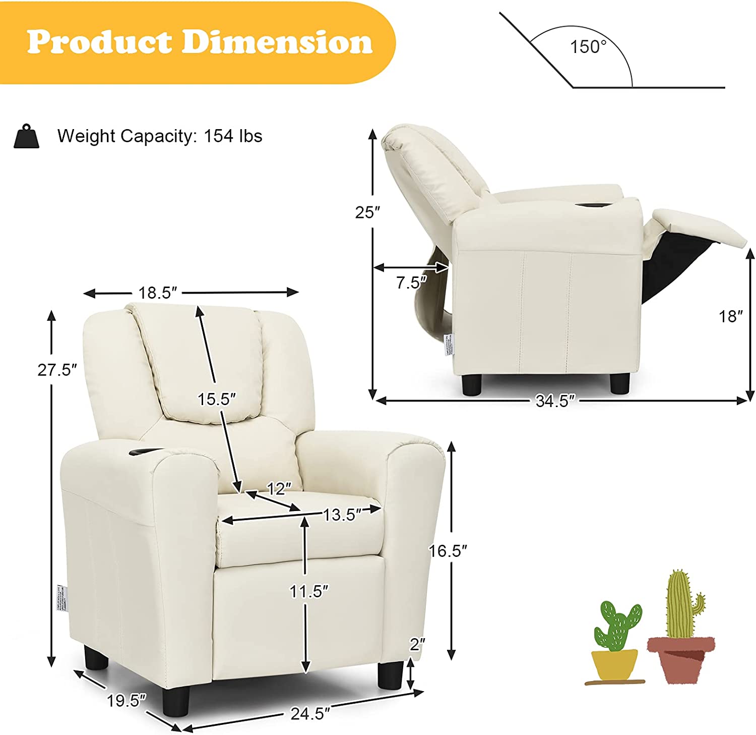 Beige PU Leather Toddler Armrest Sofa Recliner R797