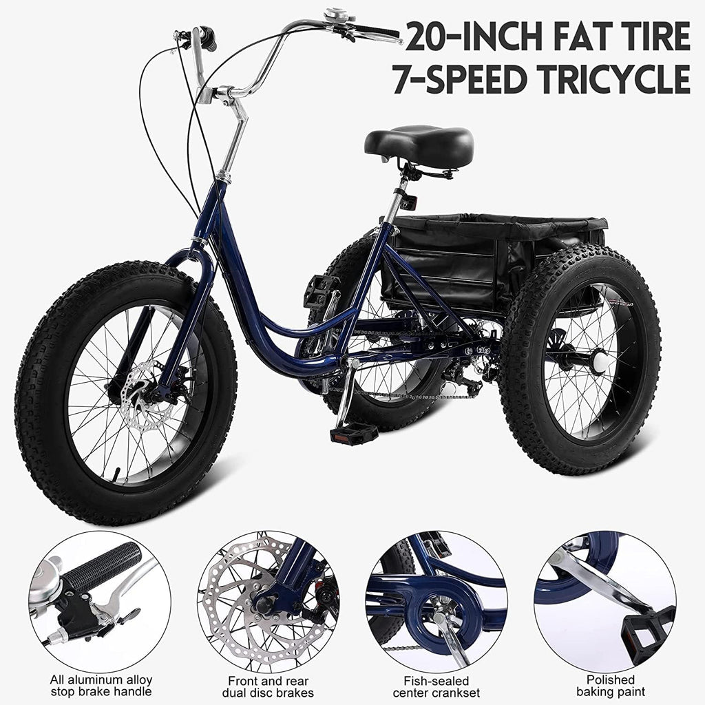 7 Speed 20 Inch 3 Wheel Adult Tricycle with Large Basket B6759