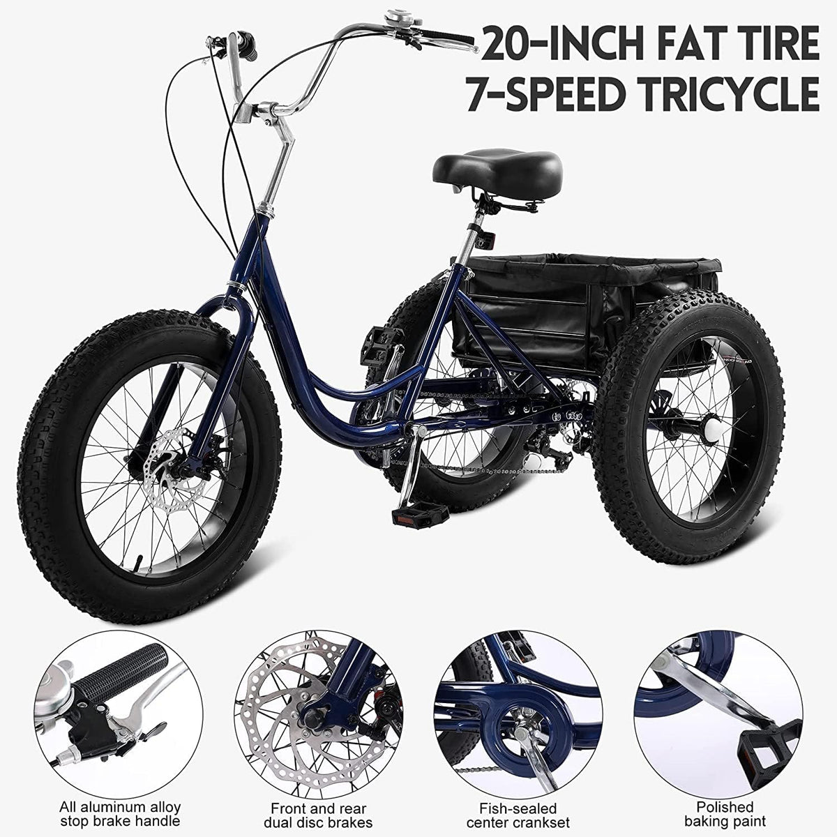 7 Speed 20 Inch 3 Wheel Adult Tricycle with Large Basket B6759