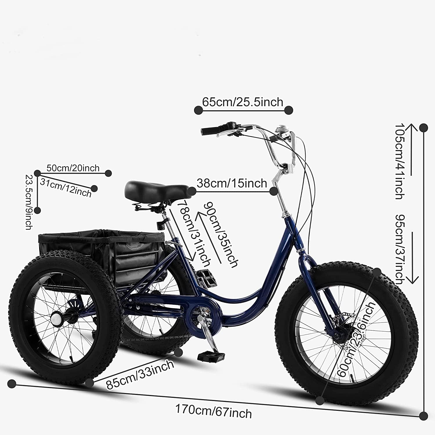 7 Speed 20 Inch 3 Wheel Adult Tricycle with Large Basket B6759