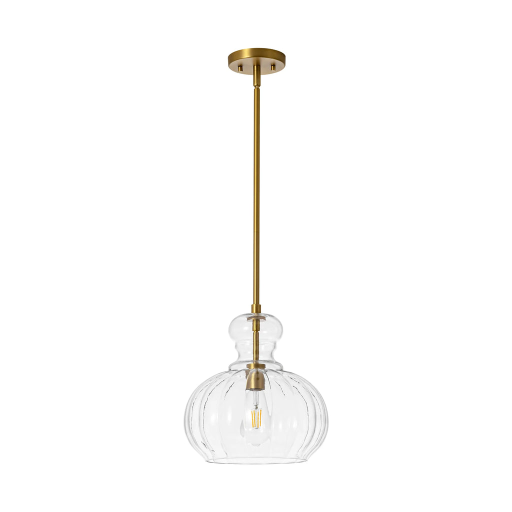 1-Light Dimmable Glass Farmhouse Pumpkin Shaded Pendant K652