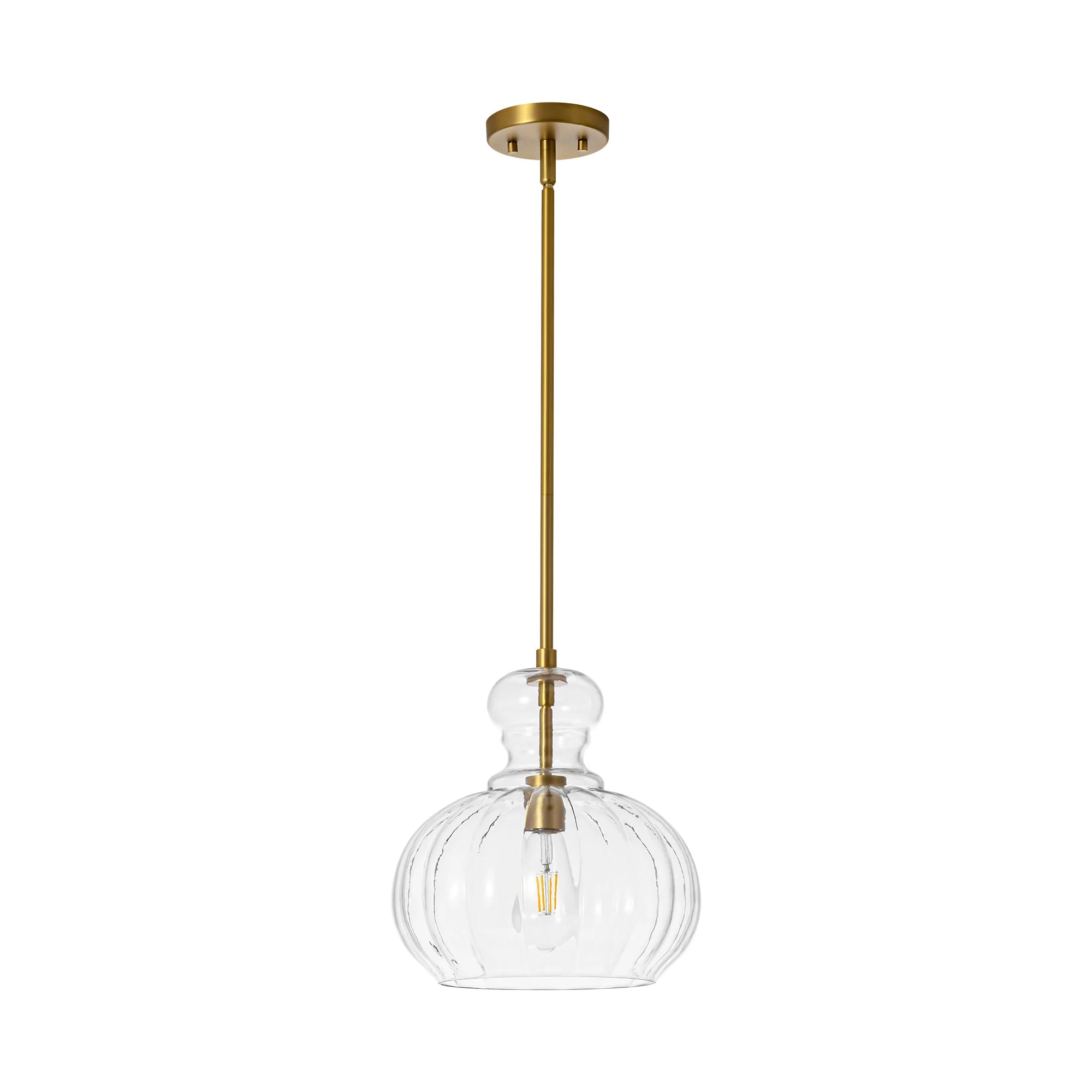 1-Light Dimmable Glass Farmhouse Pumpkin Shaded Pendant K652