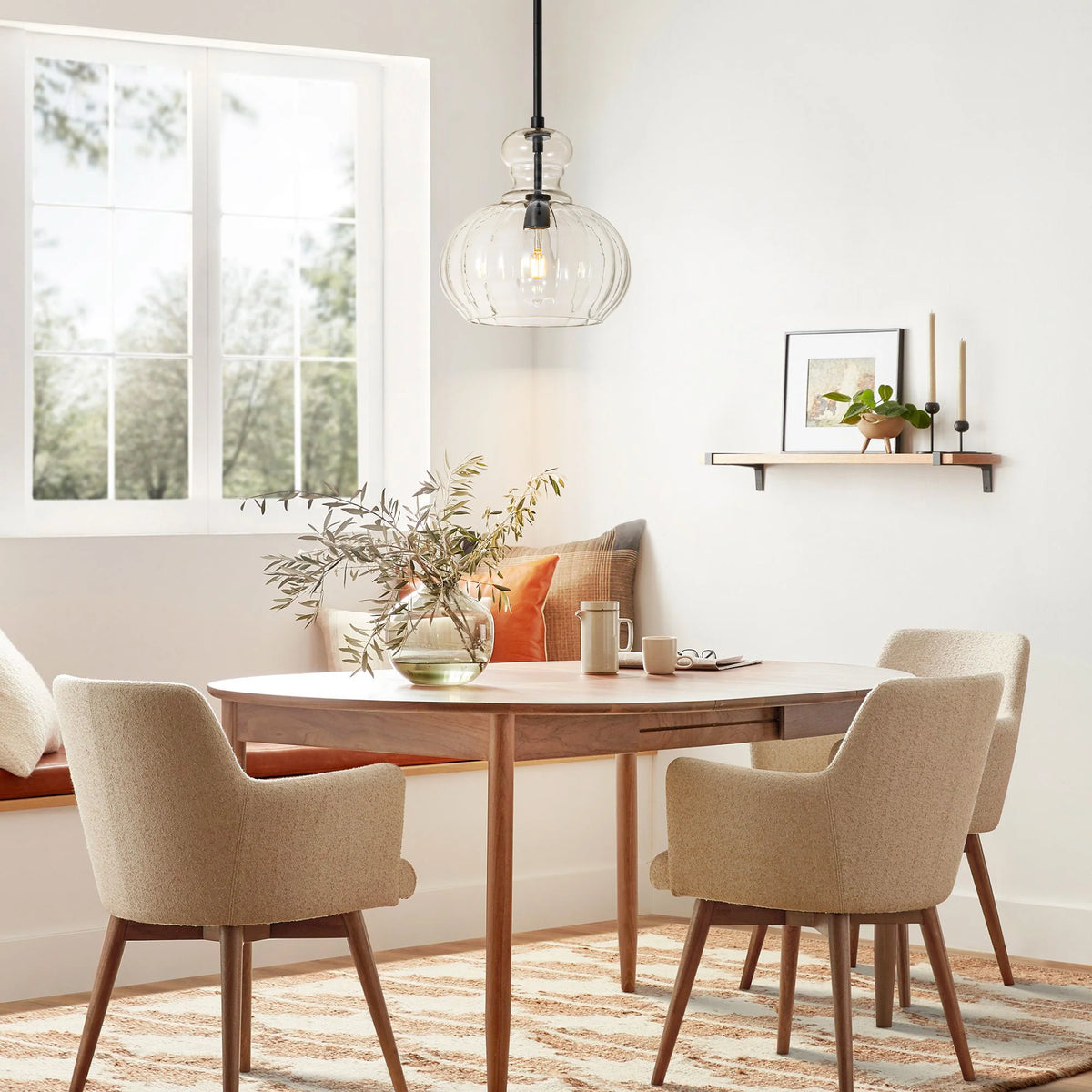 1-Light Dimmable Glass Farmhouse Pumpkin Shaded Pendant K652