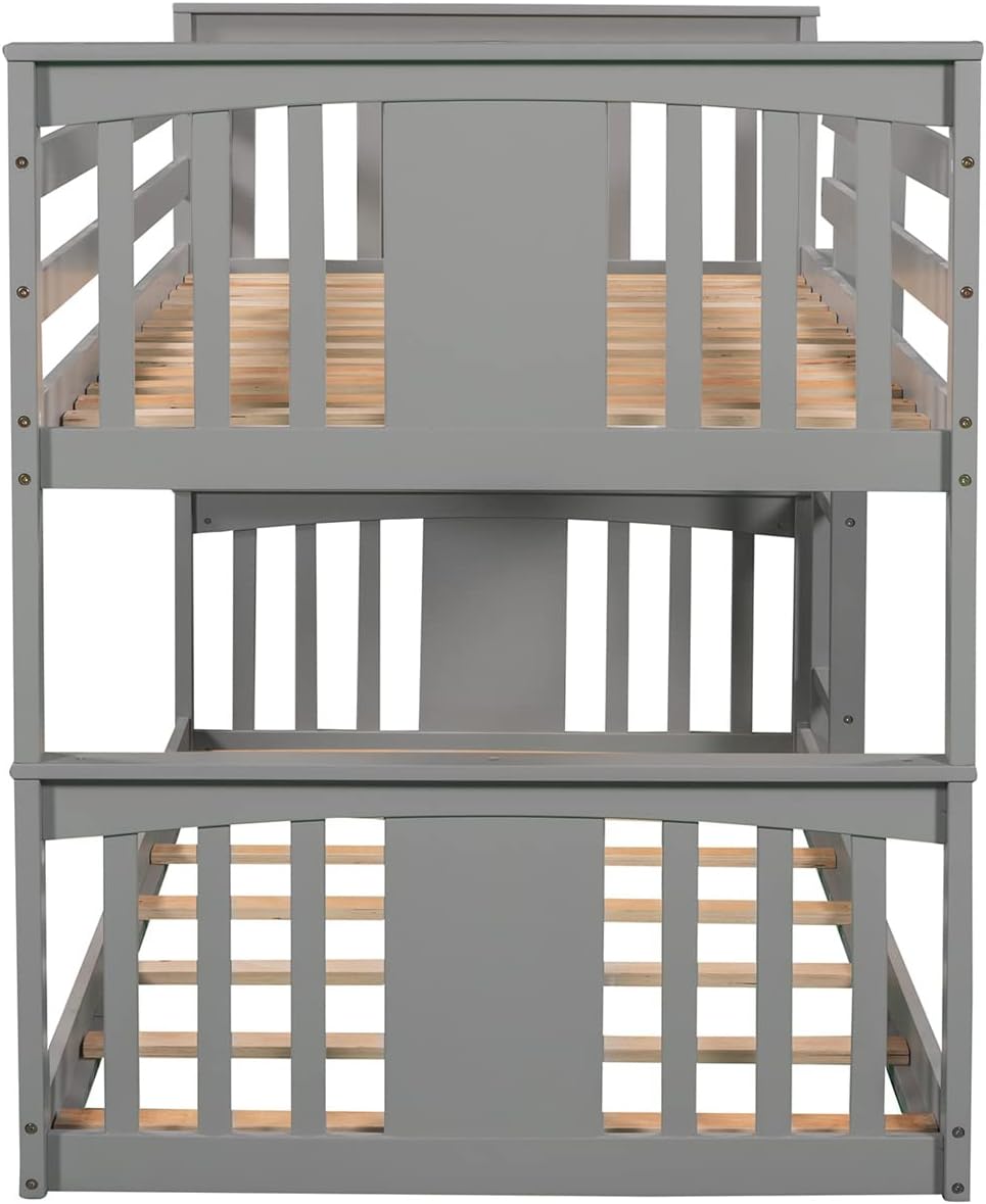 Gray Twin over Twin Wood Bunk Bed Frame J5558