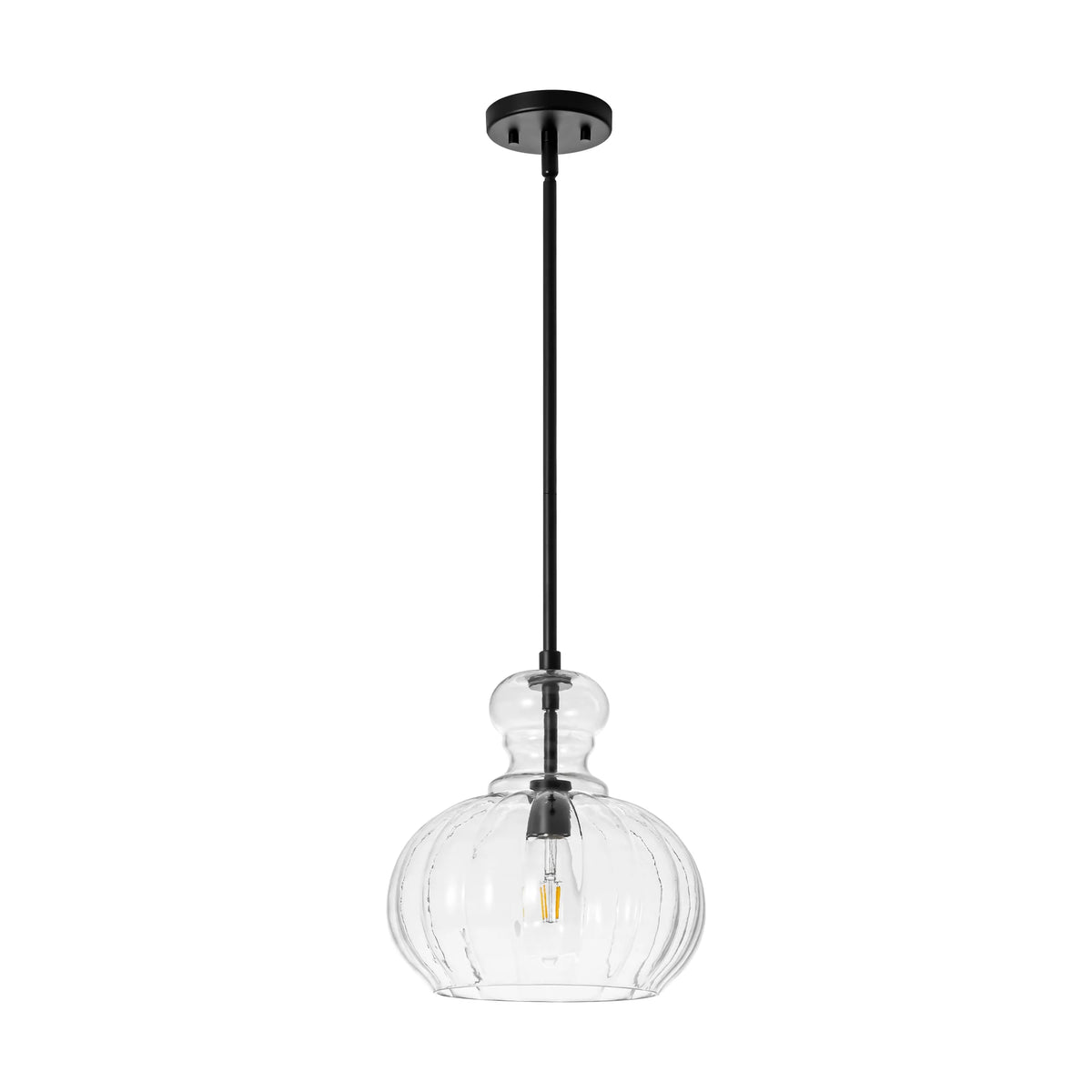 1-Light Dimmable Glass Farmhouse Pumpkin Shaded Pendant K652