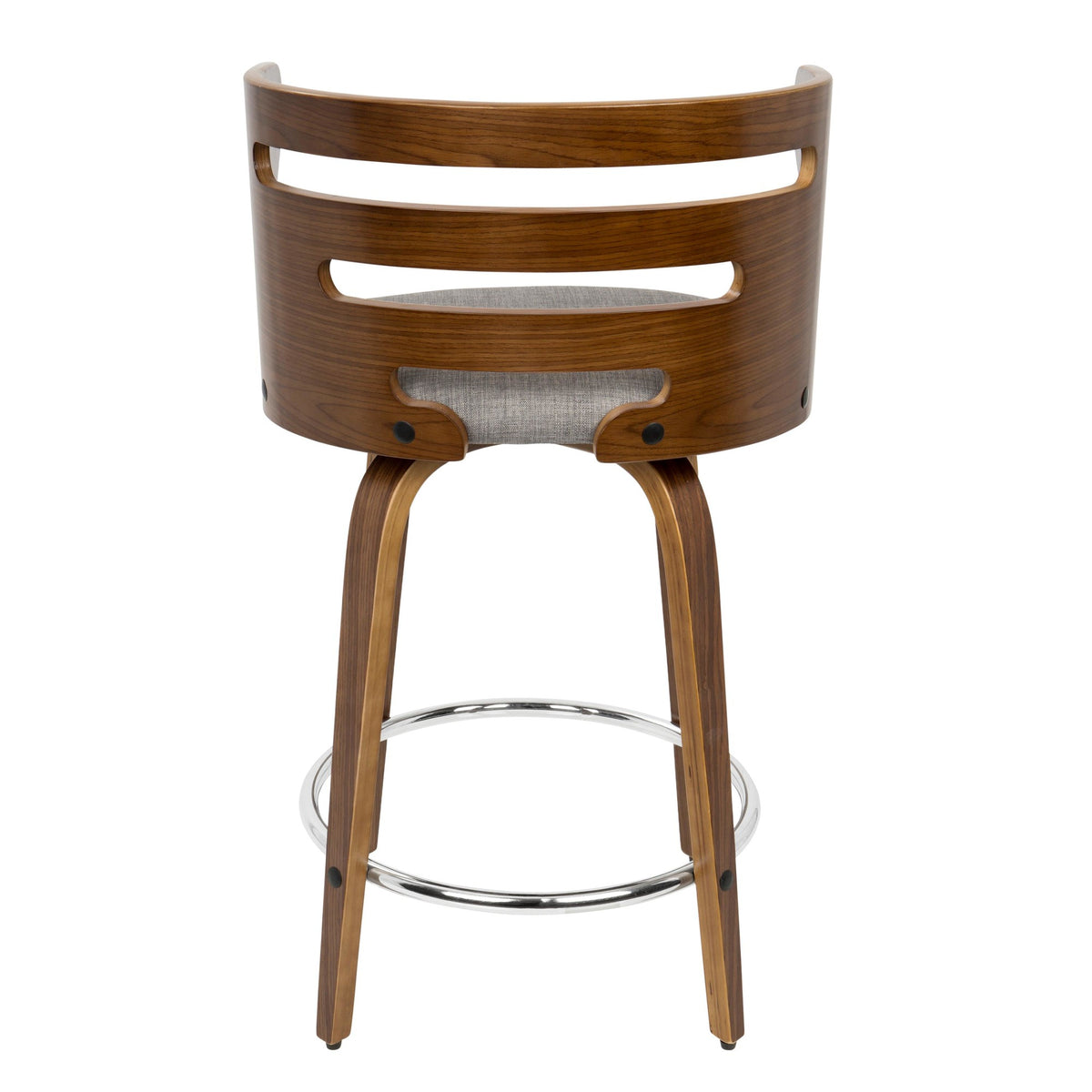 Mid-Century Modern Counter Stool with Swivel in Walnut and Grey Fabric, Set of 2 F137799