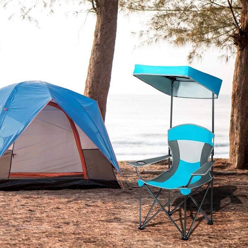 Turquoise Folding Camping Canopy Chair with Cup Holder Cooler O48429