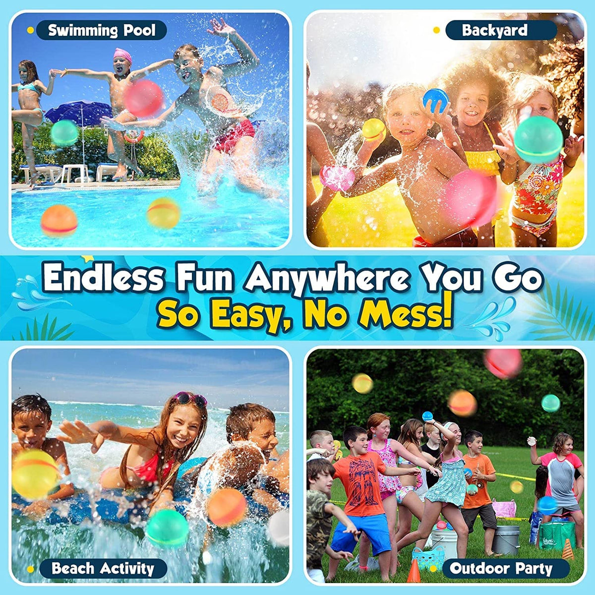 Reusable Water Balloons Pool Toys for Kids (6 pcs) S5828