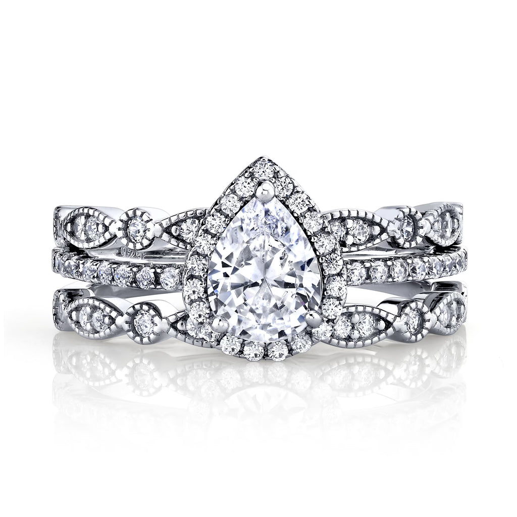 Sterling Silver Pear Shape Bridal Set Engagement Ring CZ C520