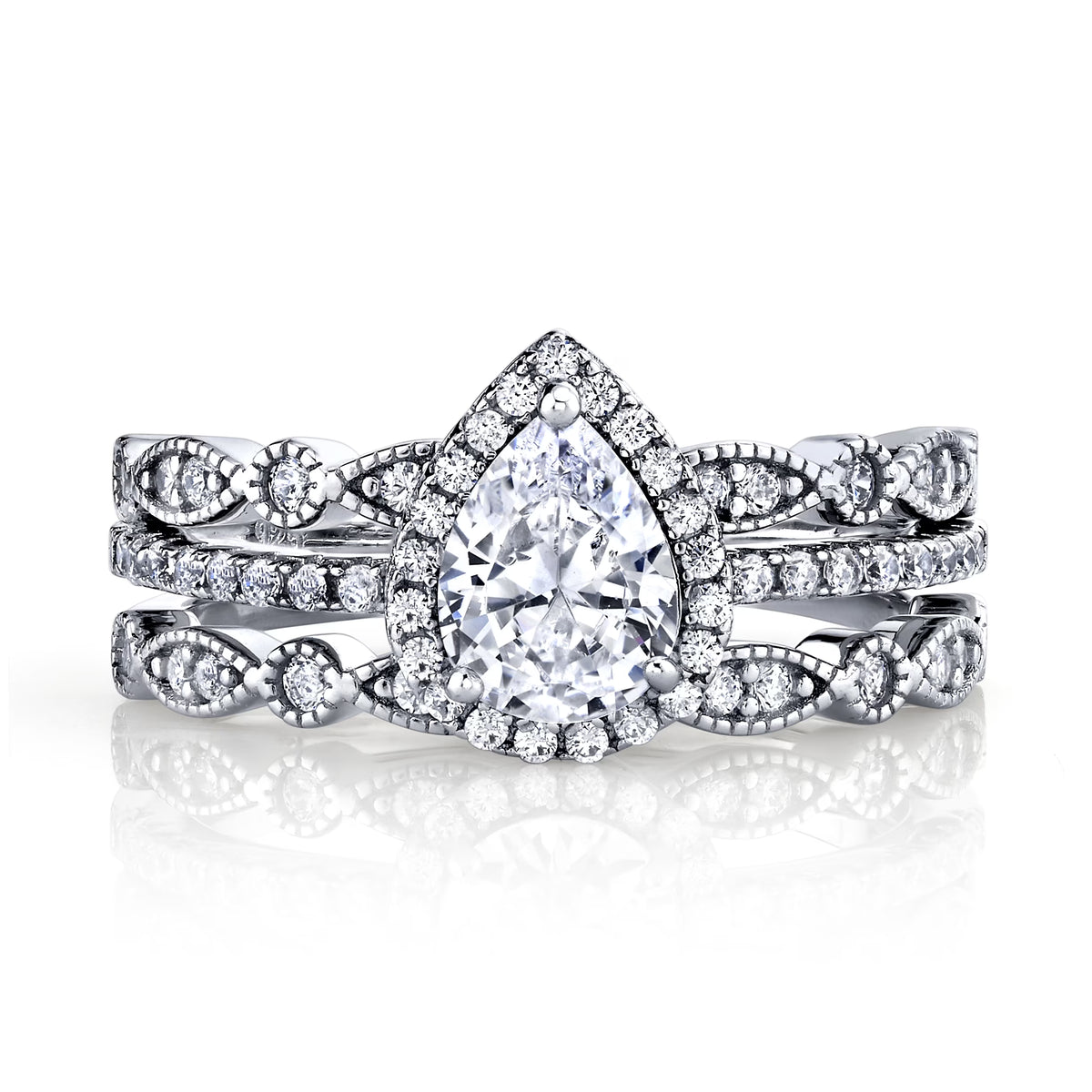 Sterling Silver Pear Shape Bridal Set Engagement Ring CZ C520