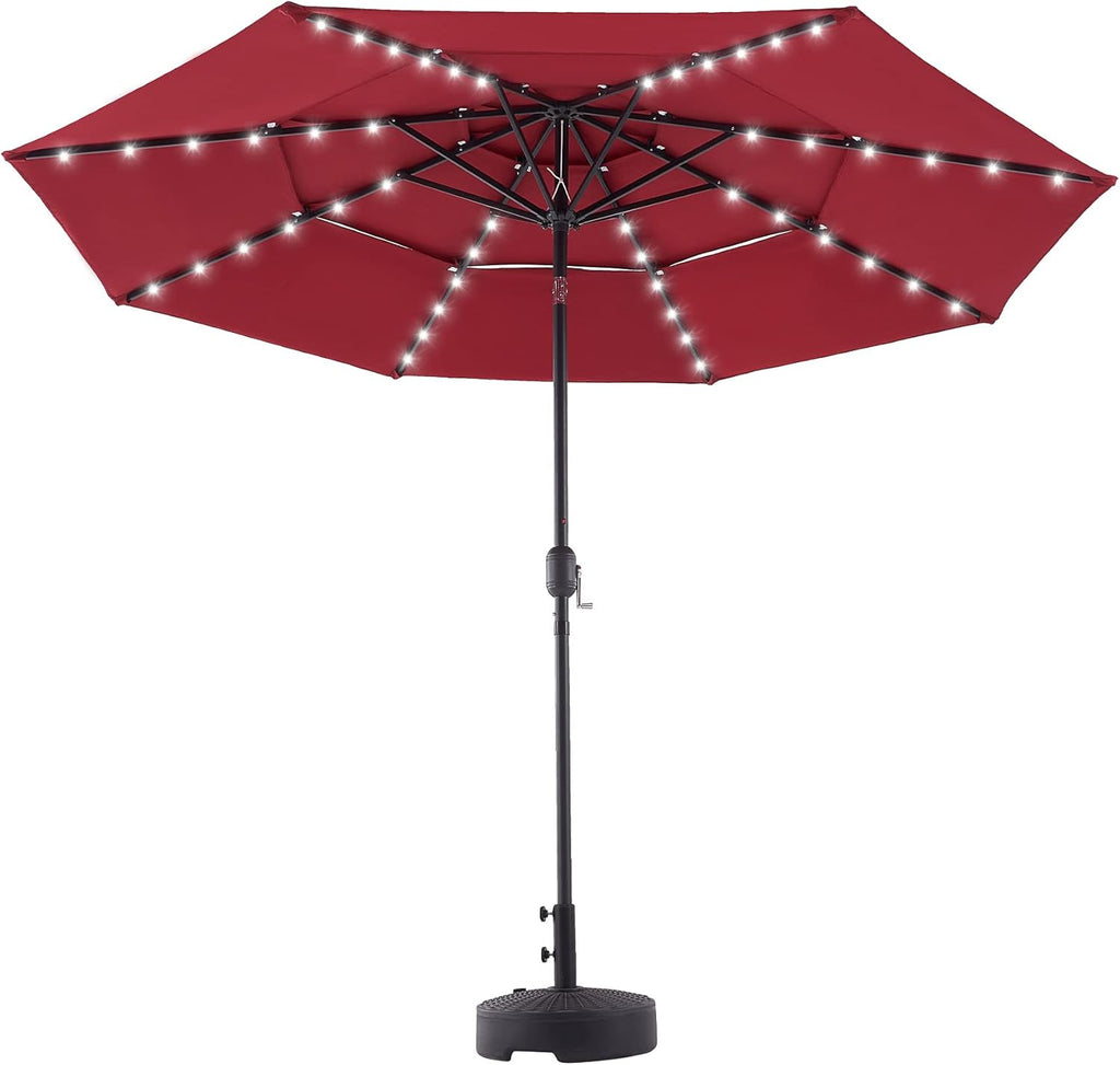 10' Patio Umbrella with LED Lights, Double Vent, 30UPF Canopy, 48 Solar Lights T769