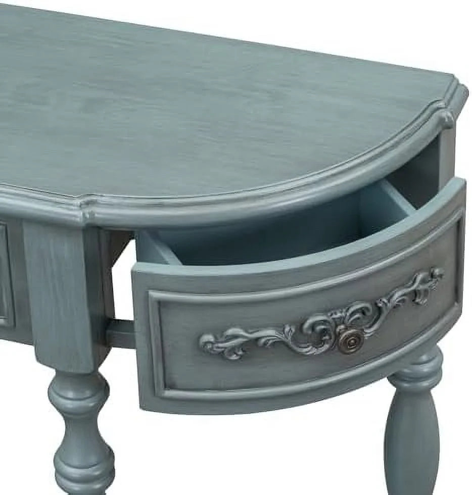 Retro Curved Console Table with 2 Top Drawers and Solid Wooden Frame K153790