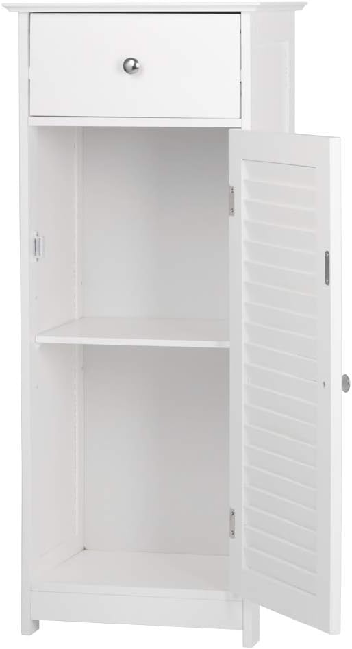 White Single Drawer Floor Cabinet with Door Storage Shelf A585