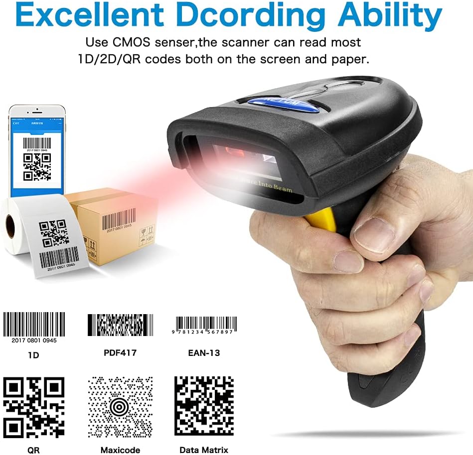2D Barcode Scanner, 2.4G Wireless & Bluetooth & USB Wired, Pack of 2 W87671