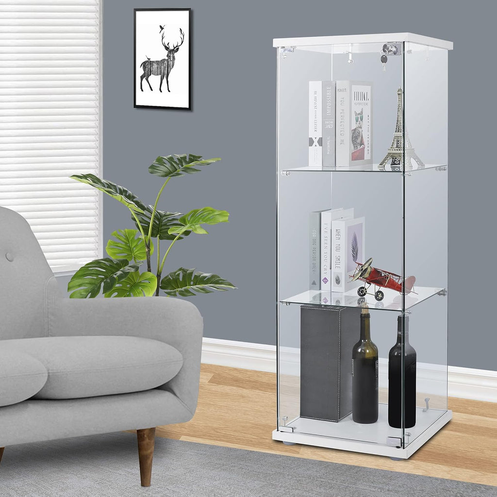 3-Shelf Glass Curio Cabinet Countertop Display Case White Z881441