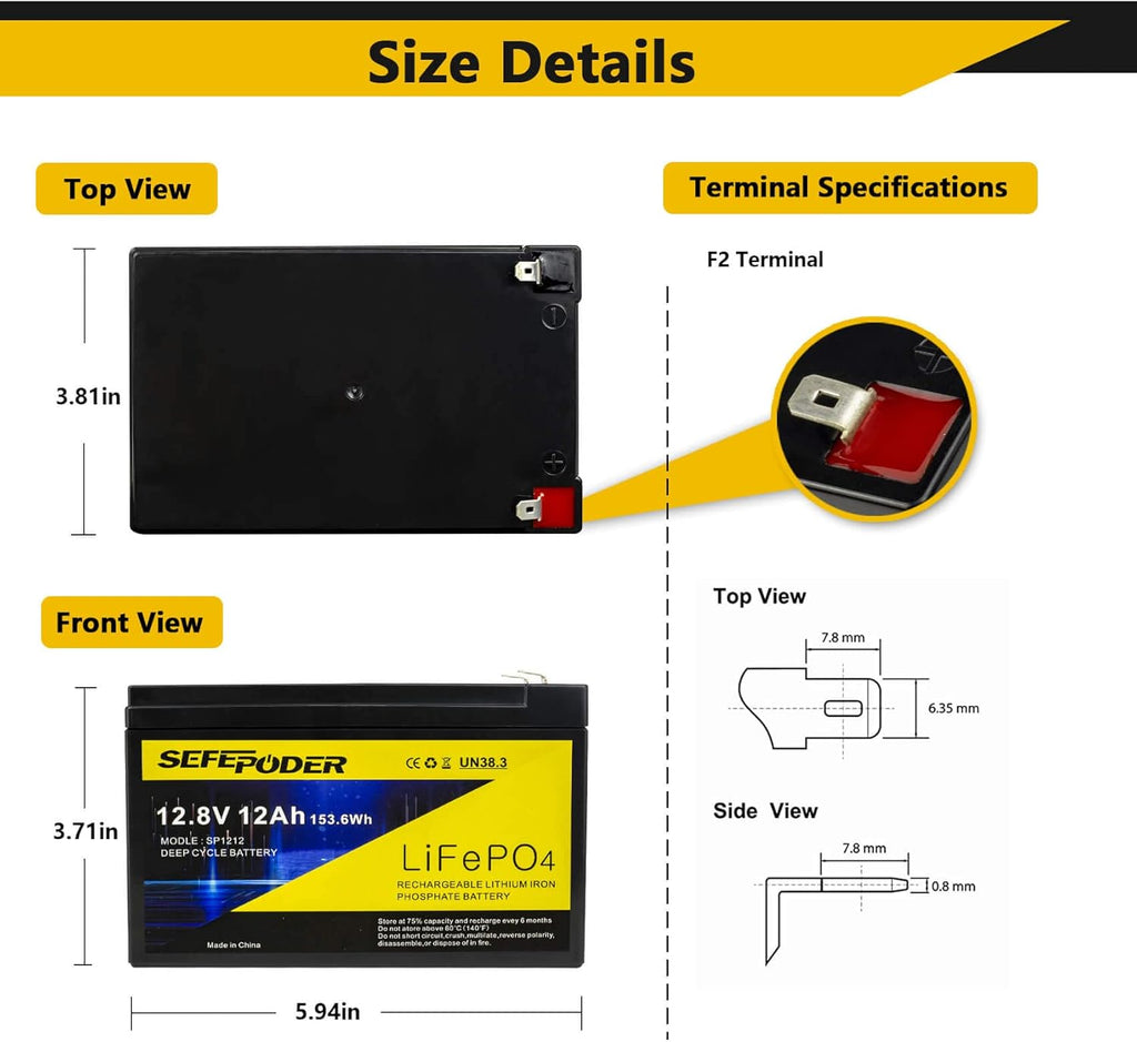 12V 8Ah Lifepo4 Lithium Ion Rechargeable Battery 2 Pack with Built-in 8A BMS P644559