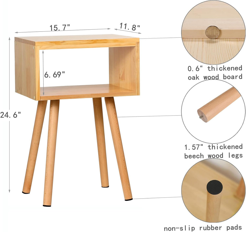 Solid Wood Nightstand Natural Wood Color W34908